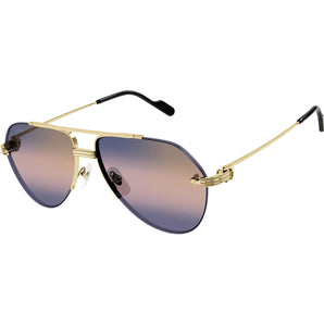 Cartier CT0427S 004 58 Gold Aviator Men's Sunglasses with Blue Multi Treatment Lenses